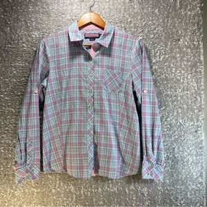 Vineyard Vines Women’s Size 6 Plaid Roll Tab Sleeve Button Up Cotton Blouse